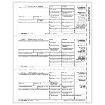 1099MISC MISCELLANEOUS REC COPY B, PAYER/STATE COPY C & STATE/EXTRA FILE COPY/100 per PK