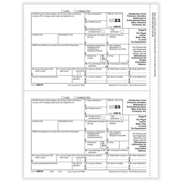 1099R RETIREMENT PAYER COPY D AND/OR STATE, CITY OR LOCAL COPY CUT SHEET/100 per PK