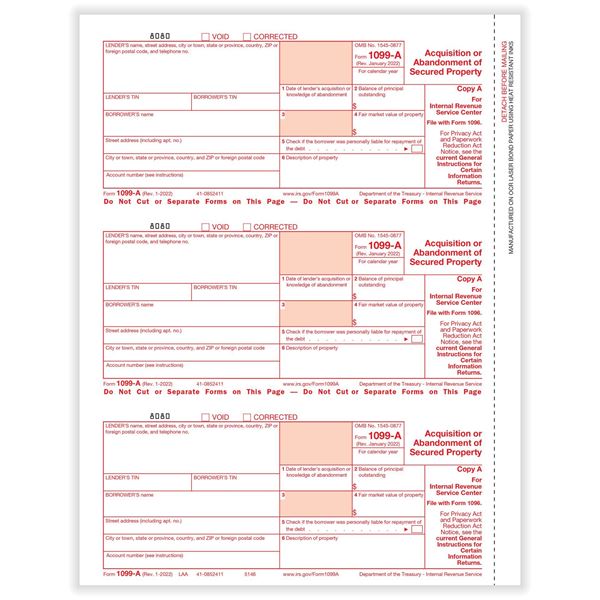 1099A ACQUISITION FED COPY A CUT SHEET/100 per PK