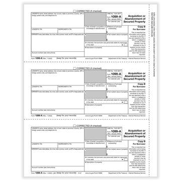 1099A ACQUISITION BORROWER COPY B CUT SHEET/100 per PK