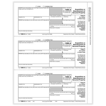 1099A ACQUISITION LENDER OR STATE COPY C CUT SHEET/100 per PK