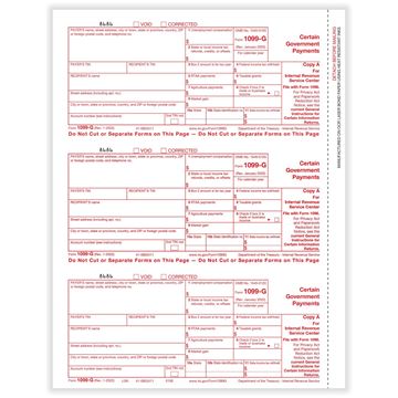 1099G CERTAIN GOVERNMENT PAYMENTS FED COPY A CUT SHEET/100 per PK