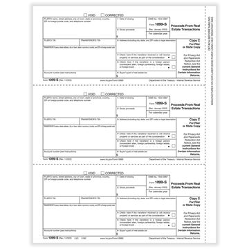 1099S PROCEEDS FROM REAL ESTATE TRANSACTIONS FILER OR STATE COPY C CUT SHEET/100 per PK