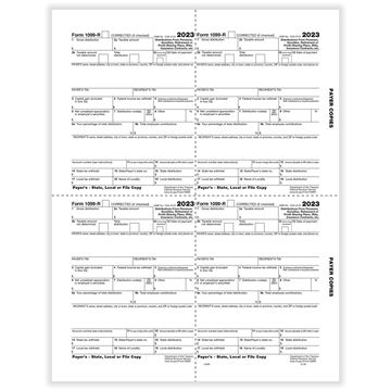 1099R RETIREMENT PAYER, STATE, LOCAL, OR FILE COPY 4UP BOX FORMAT CUT SHEET/100 per PK