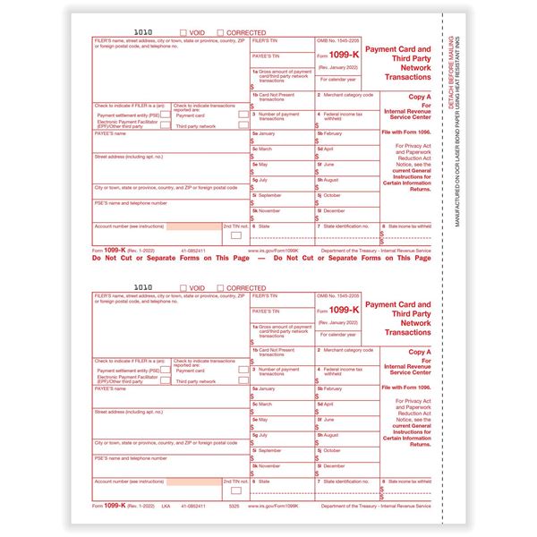 1099K MERCHANT CARD FEDERAL COPY A/100 per PK