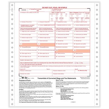 W3C TRANSMITTAL OF CORRECTED INCOME 2PART 1WIDE DATELESS CARBONLESS/100 per PK