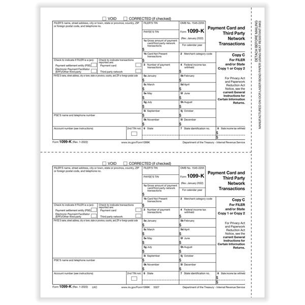 1099K MERCHANT CARD FILER COPY C/100 per PK