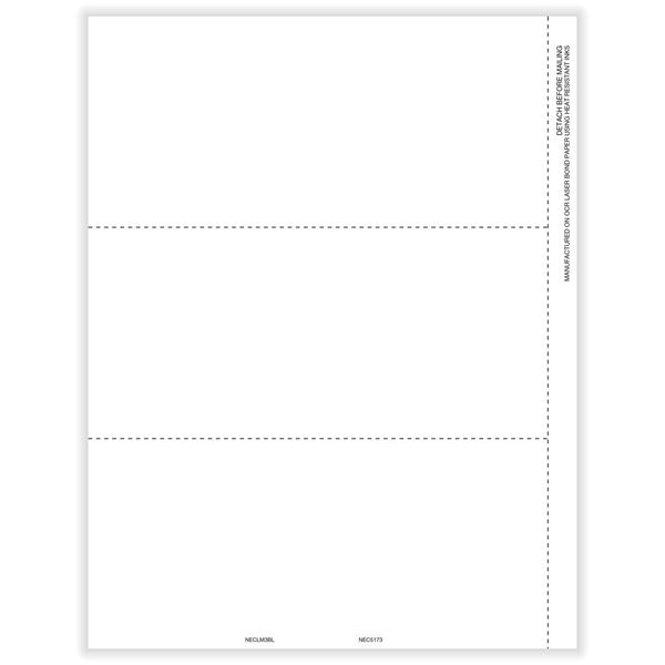 1099 NEC 3UP BLANK W/ COPY B AND COPY C BACKER CUT SHEET/100 per PK