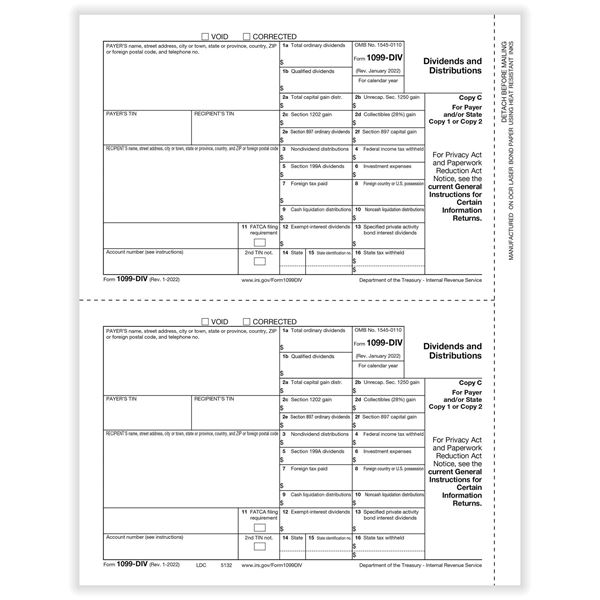 1099DIV DIVIDEND PAYER OR STATE COPY C CUT SHEET/1000 per CTN