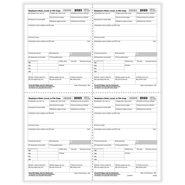 W2 EMPLOYER 4UP BOX COPY D OR 1 STATE/CITY OR LOCAL CUT SHEET (P STYLE)/500 per CTN