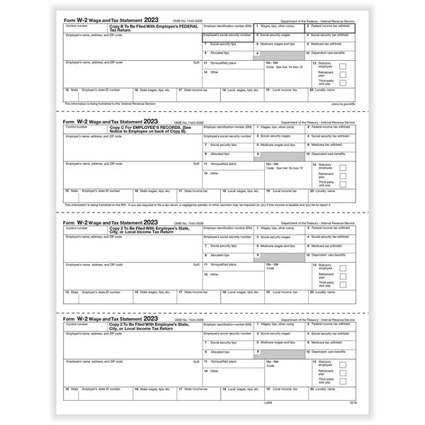 W2 EMPLOYEE 4UP HORIZONTAL COPY B,C,2,2 OR EXTRA COPY CUT SHEET (N STYLE)/500 per CTN