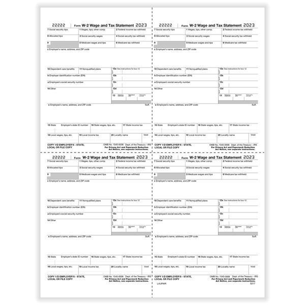 W2 EMPLOYER 4UP BOX COPY D OR 1 STATE/CITY OR LOCAL CUT SHEET (W STYLE)/500 per CTN