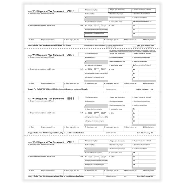 W2 EMPLOYEE 4UP HORIZONTAL COPY B,C,2,2 OR EXTRA COPY CUT SHEET/500 per CTN