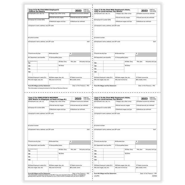 W2 EMPLOYEE 4UP BOX COPY B,C,2 AND 2 OR EXTRA COPY CUT SHEET (P STYLE)/500 per CTN