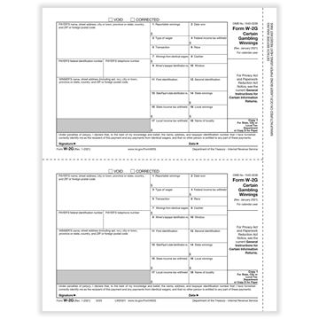 W2G 1 / D PAYER AND/OR STATE/CITY COPY CUT SHEET -DATELESS/100 per PK