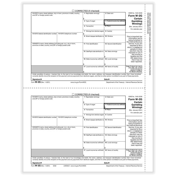 W2G WINNER COPY 2 OR C CUT SHEET -DATELESS/100 per PK