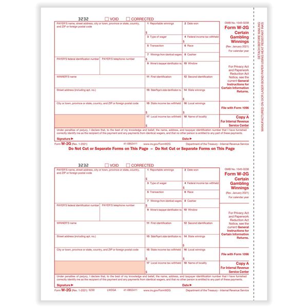 W2G FED COPY A CUT SHEET - DATELESS/100 per PK