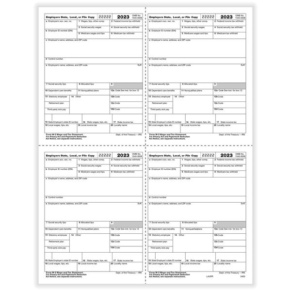 W2 EMPLOYER 4UP BOX COPY D OR 1 STATE/CITY OR LOCAL CUT SHEET/100 per PK