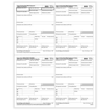 W2 EMPLOYEE 4UP BOX COPY B,C,2 AND 2 OR EXTRA COPY CUT SHEET (P STYLE)/100 per PK