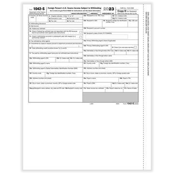 1042S FOREIGN PERSON'S U. S. SOURCE WITHHOLDING LASER REC COPY D CUT SHEET DATED 2023/100 PER PK