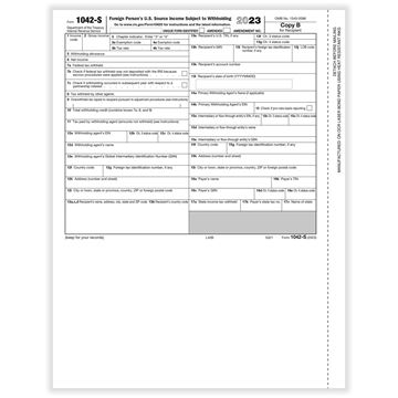 1042S FOREIGN PERSON'S U. S. SOURCE WITHHOLDING LASER REC COPY B CUT SHEET DATED 2023/100 PER PK