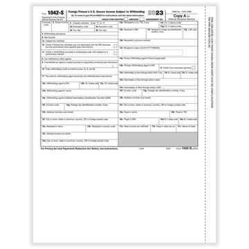 1042S FOREIGN PERSON'S U. S. SOURCE WITHHOLDING LASER FED COPY A CUT SHEET DATED 2023/100 PER PK