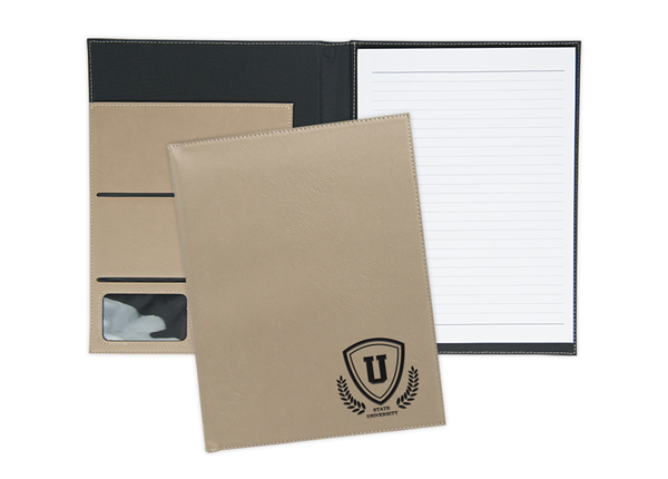 Standard Portfolio || Custom Awards & Gifts || Tan, Corner Imprint, 12" x 9 1/2"