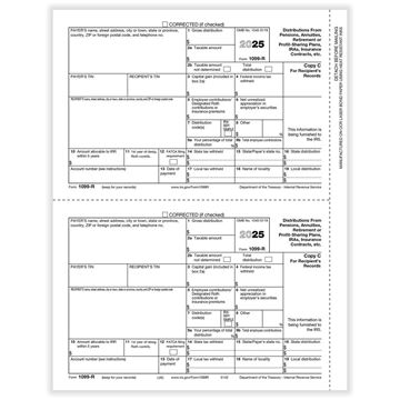 LASER 1099-R, 2-Up, Recipient Copy C/25 per pk