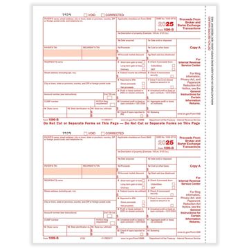 LASER 1099-B, 2-Up, Fed Copy A (Broker)/25 PER PK