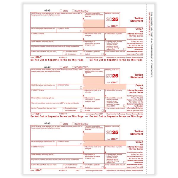 1098T TUITION PAYMENTS STATEMENT FED COPY A CUT SHEET/25 per PK