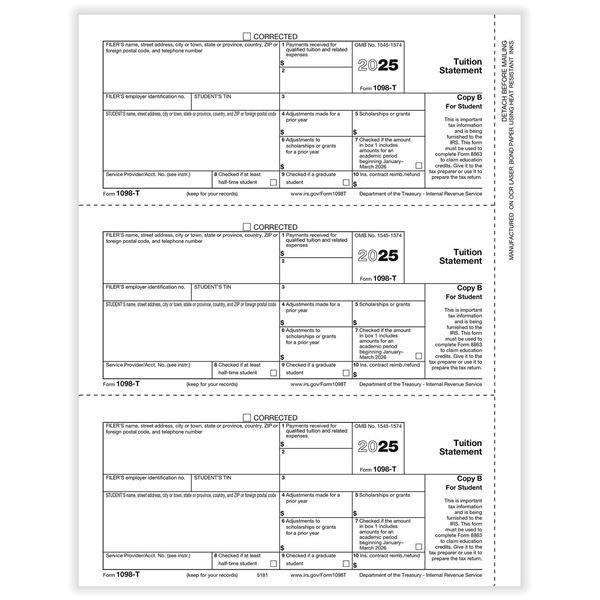 1098T Tuition Payments Statement Student Copy B Bulk PK