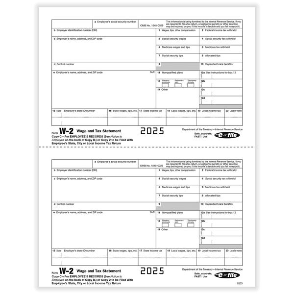 W2 Employee Copy 2 or C Bulk PK