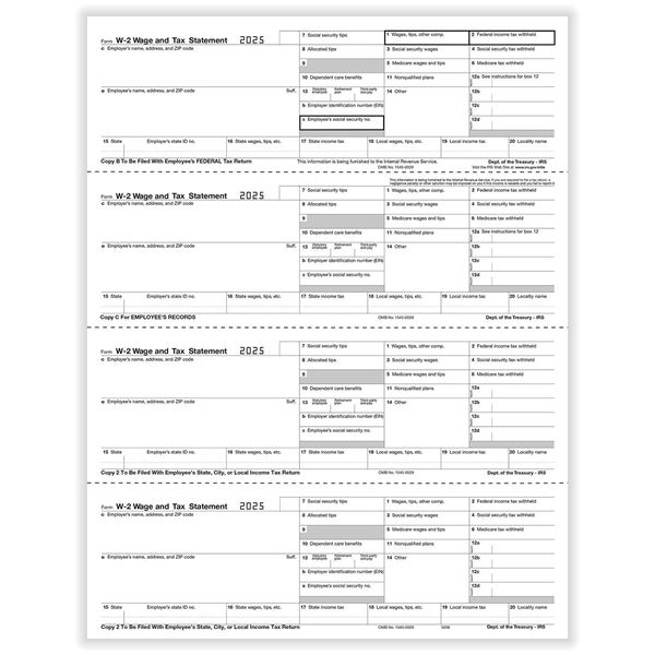 W2 EMPLOYEE 4UP HORIZONTAL COPY B,C,2,2 OR EXTRA COPY CUT SHEET/500 per CTN
