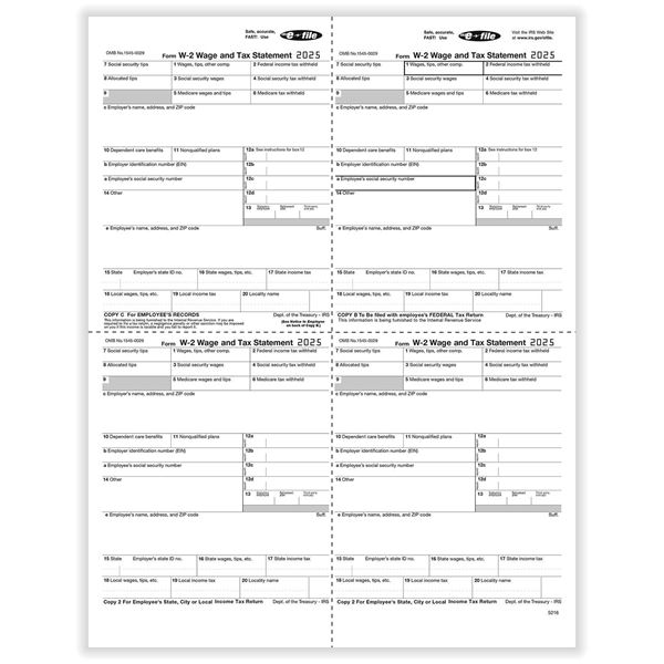 W2 EMPLOYEE 4UP BOX COPY B,C,2,2 OR EXTRA COPY CUT SHEET (W STYLE)/500 per CTN