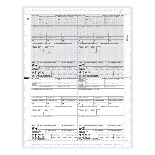 W2 4UP BOX EMPLOYEE COPY B,C,2 AND 2 OR EXTRA COPY 11" V FOLD/500 per CTN