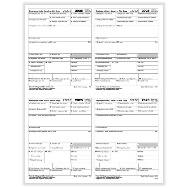 LASER W-2 4UP EMPLOYERS COPY 111D/25 per pk