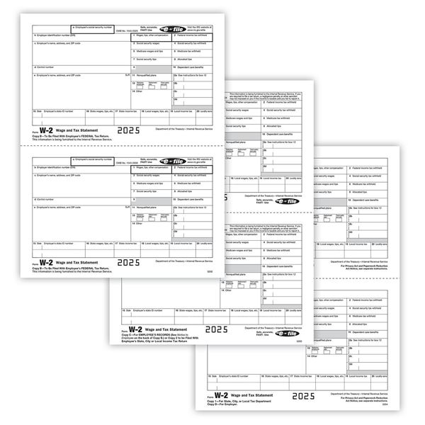 W2 LASER PRINTED PACKAGED SET 5PART ELECTRONIC 2UP (50 EMPLOYEES)/50 per PK