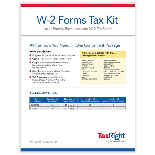 COMPLYRIGHT W2 4PART KIT WITH ENVELOPES (50 EMPLOYEES)/50 per PK