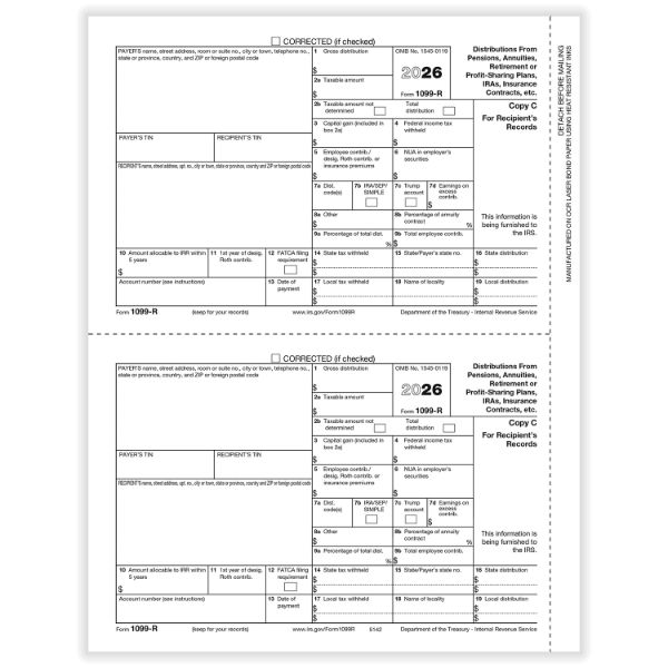 1099R-25/PK-RETIREMENT REC COPY C AND/OR STATE, CITY OR LOCAL COPY