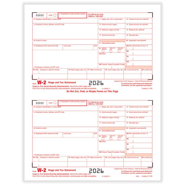 W2 FED IRS COPY A - 25/PK