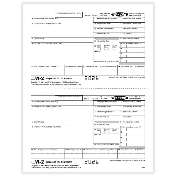 W2 EMPLOYEE COPY B - 25/PK