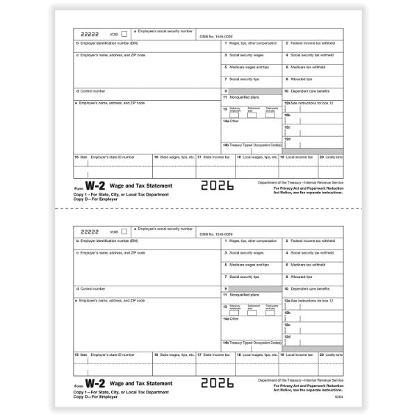 W2 EMPLOYER-25/PK-COPY 1 OR D STATE OR CITY