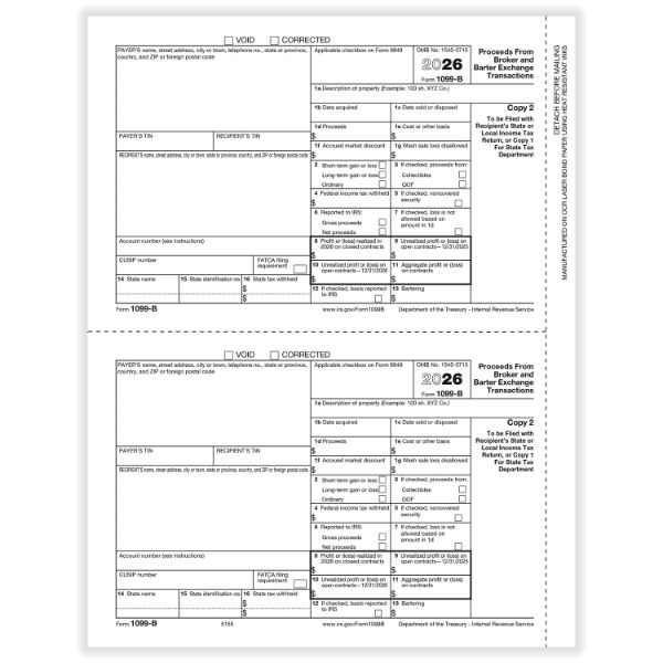 1099B-25/PK-BROKER PAYER OR STATE COPY C CUT SHEET