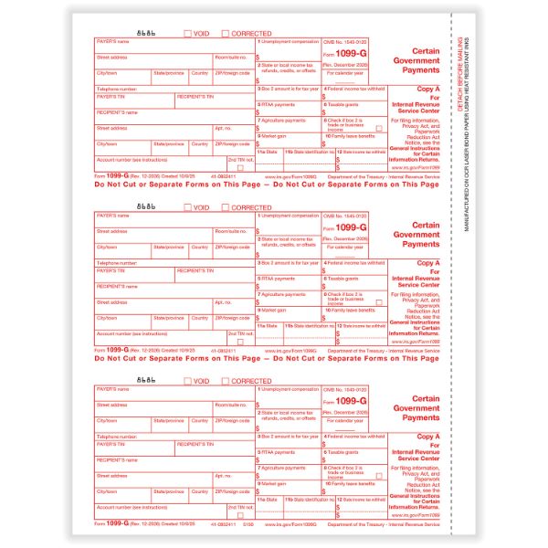 1099G-50/PK-CERTAIN GOVERNMENT PAYMENTS FED COPY A CUT SHEET