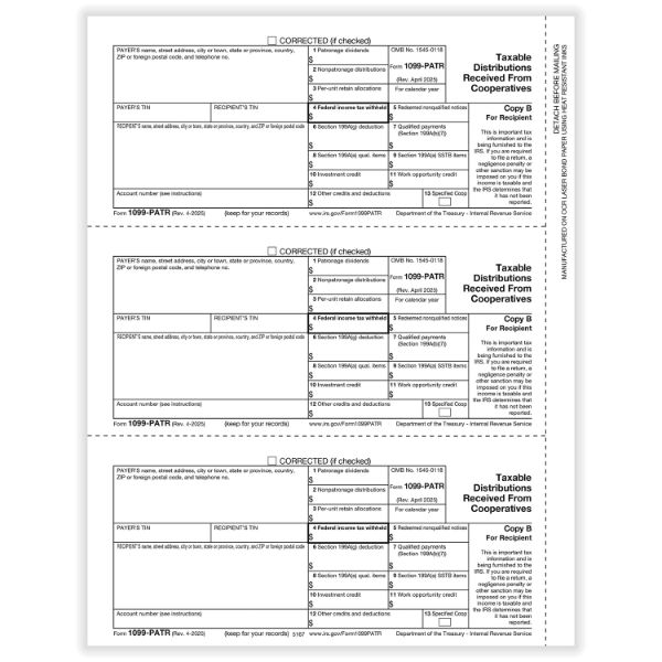 1099PATR-50/PK-PATRONAGE REC COPY B CUT SHEET