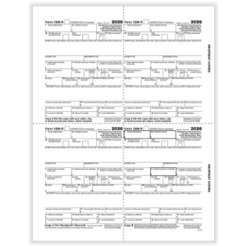 1099R-50/PK-RETIREMENT RECIPIENTS COPY B, C AND 2 FILE COPIES 4UP BOX FORMAT CUT SHEET