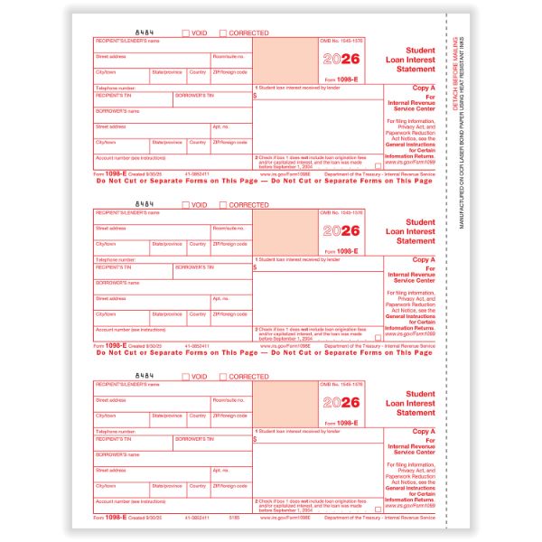 1098E-50/PK-STUDENT LOAN INTO STATEMENT FED COPY A CUT SHEET
