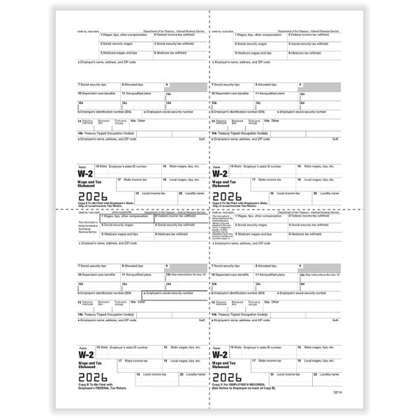W2 EMPLOYEE-50/PK-4UP BOX COPY B,C,2 AND 2 OR EXTRA COPY CUT SHEET (M STYLE)