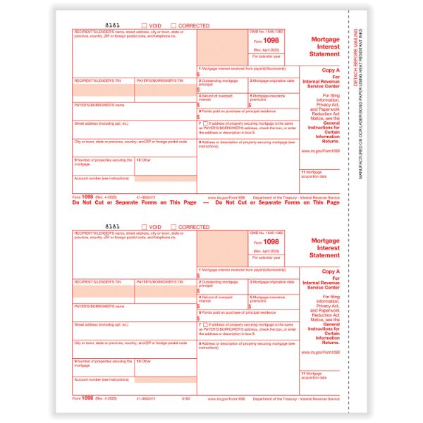 1098MORTGAGE-500/CTN-INTEREST FED COPY A CUT SHEET