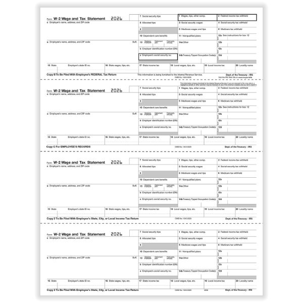 W2 EMPLOYEE 4UP HORIZONTAL COPY B,C,2,2 OR EXTRA COPY CUT SHEET/500 per CTN